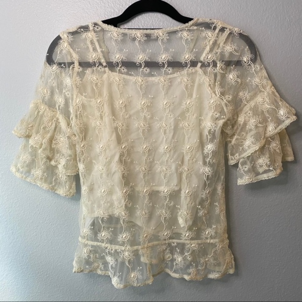 All Saints Sheer Lace Top Lula Nisha Top cream color size 4 - Picture 5 of 12